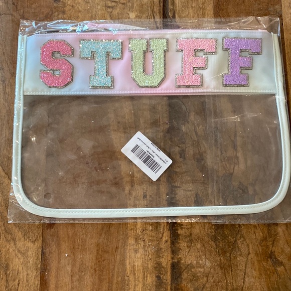 dyshayen Handbags - Dyshayen glitter letter “stuff” zip pouch
